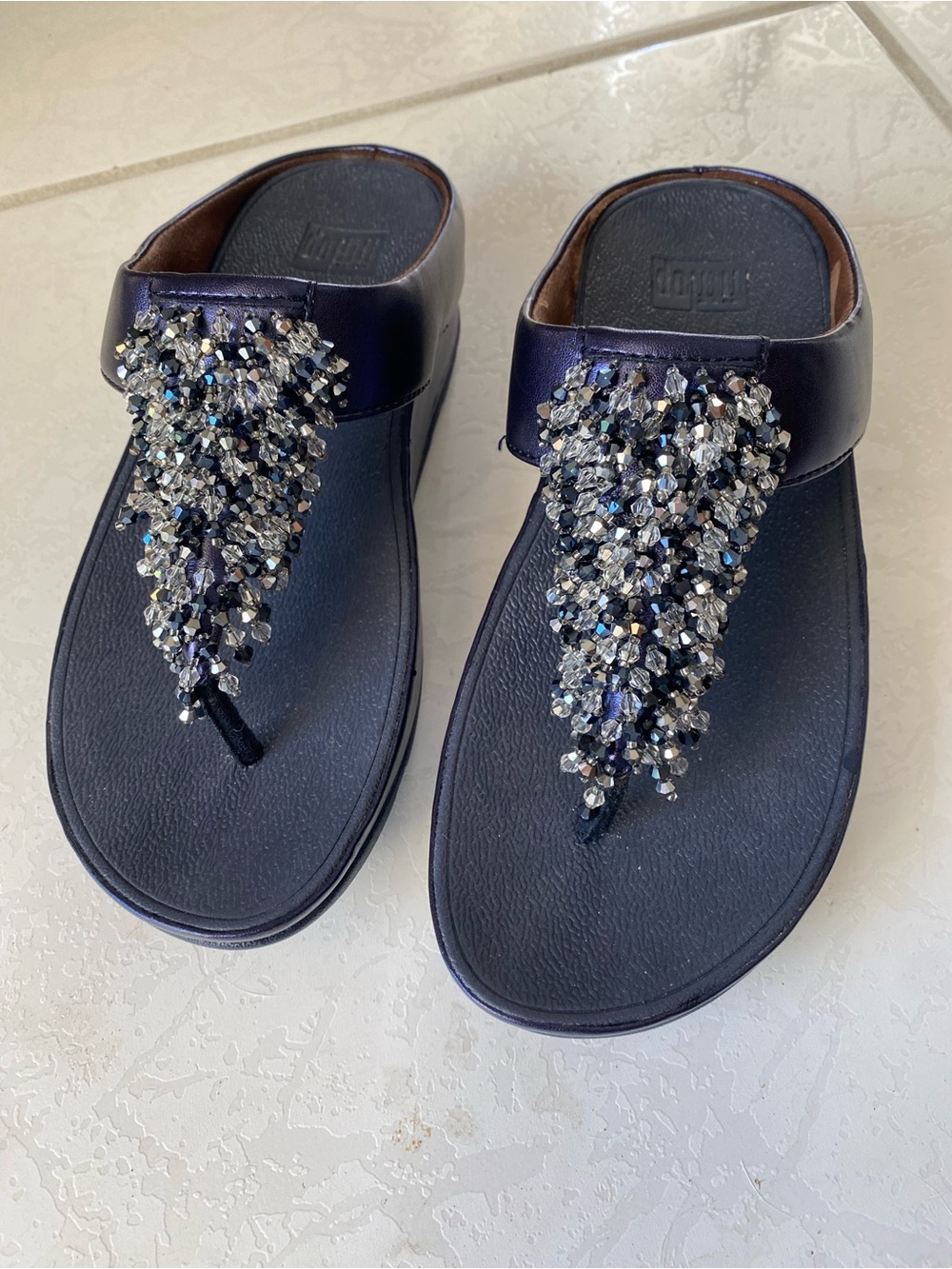 FitFlop Rumba Beaded Navy Blue Toe-Post Sandals Flip flops - Size 5 (36)